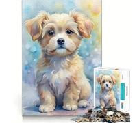 Watercolor Puppy Portrait Jigsaw Puzzles 1000 Mental Focus Game Precision Cut Smooth Edges Meaningful Connection Building Game (38x26cm)