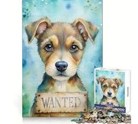Watercolor Puppy 'Wanted' Portrait Jigsaw Puzzles for Adults 1000 Pieces Logical Skill Restful Activity Precise Join Holiday Present (38x52cm)