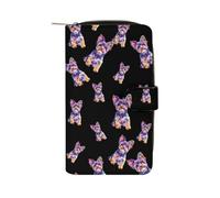 Watercolor Puppy Yorkshire Terrier Dog Long Zippered Pouch Slim Clutch Organizer Purse Money and Credit Card Holder for Men Women