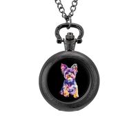 Watercolor Puppy Yorkshire Terrier Dog Vintage Pocket Watch with Chain Arabic Numerals Scale Quartz Pocket Watches Gifts for Men Women