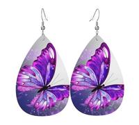watercolor purple butterfly earrings for women double sided teardrop leather earrings lightweight dangle earrings for women ear accessories jewelry fashion birthday gift