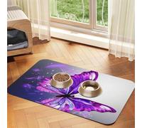 Watercolor Purple Butterfly Pet Feeding Mat Absorbent Pu Leather Dog Cat Food Mats Contain Spills Protects Floors, Anti-Slip Rubber Backing Dog Bowl Mats Easy Clean Pet Placemats 40x60cm
