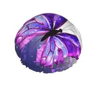 Watercolor Purple Butterfly Shower Cap for Women Men, Elastic and Reusable, Stylish Large Waterproof Shower Bonnet, Washable Hair Bath Caps, Double Layers Bathing Hat for Long Hair, Braids