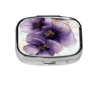 Watercolor Purple Flowers Pattern Pill Case Pill Box Travel Pill Organizer Small Square Medicine Box for Purse & Pocket Gifts