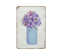 Watercolor Purple Hydrangea Botanical Print Floral Print Spring Home Decor Grand Millennial Hampton Style Novelty Retro Vintage Auto License Plate Tin Sign Embossed For Home Pub Bar Decor 8"x12"