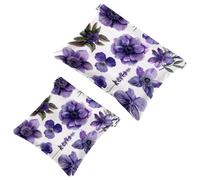 Watercolor Purple Lilac Lavender Flowers Pocket Cosmetic Bag, Waterproof Squeeze Makeup Bag No Zipper Self-Closing, Portable Mini Travel Storage for Headphones Jewelry