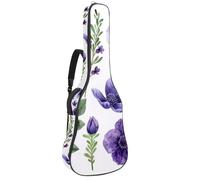Watercolor Purple Mauve Lilac Lavender Flowers Acoustic Guitar Bag Thick Padded, Waterproof Guitar Gig Bag for 40 41 42 Inch Guitars
