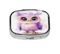 Watercolor Purple Owl Pattern Pill Case Pill Box Travel Pill Organizer Small Square Medicine Box for Purse & Pocket Gifts