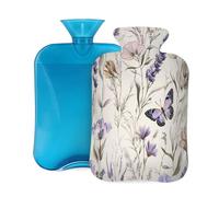 Watercolor Purple Wildflower Butterfly Hot Water Bottle with Cover, 2L Large Capacity Hot Water Bag for Hot Cold Compress, Hand Feet Warmer, Neck Shoulder Pain Relief