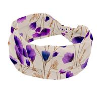 Watercolor Purple Wildflower on a Cream Background Stretchy Headbands for Women, Non-Slip Hair Bands Fashion Sports Turban for Yoga Workout Daily Use