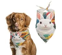Watercolor Rabbit and Flowers Dog Bandana Adjustable Pet Scarf Soft Washable Polyester Triangle Bib Lightweight Breathable Pet Bib for Dogs Cats Puppies Suitable for Holiday Birthday