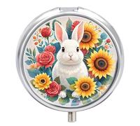 Watercolor Rabbit and Flowers Pill Box Case with 3 Individual Compartments Compact Portable Medication Management Mini Small Pill Organizer for Vitamins Medication Fish Oil Supplements