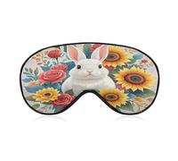 Watercolor Rabbit and Flowers Sleep Mask for Men Women Elastic Strap Eyeshade Lightweight Sleeping Blindfold Soft Breathable Eye Cover Comfortable Sleep Shade Cover for Sleeping Travel