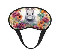 Watercolor rabbit and flowers Sleep Mask for Side Sleeper Eye Mask for Sleeping Light Blocking Soft Breathable Sleep Eye Mask for Women Men Adjustable Elastic Strap Travel Nap Blackout Eye Shade Cover