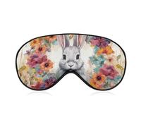 Watercolor Rabbit and Flowers Sleep Mask for Women Men, Soft Eye Mask with Adjustable Strap for Sleeping, Light Blocking Travel Blindfold for Nap Comfortable Eye Cover for Home Office