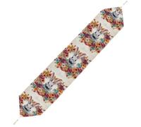 Watercolor Rabbit and Flowers Table Runner for Dining Table, Short Plush Runners Washable & Durable Tablerunner Modern Home Decor for Wedding, Kitchen, Holiday 200*33cm