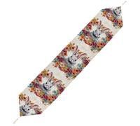 Watercolor Rabbit and Flowers Table Runner for Dining Table, Short Plush Runners Washable & Durable Tablerunner Modern Home Decor for Wedding, Kitchen, Holiday 229*33cm