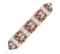 Watercolor Rabbit and Flowers Table Runner for Dining Table, Short Plush Runners Washable & Durable Tablerunner Modern Home Decor for Wedding, Kitchen, Holiday 178*33cm