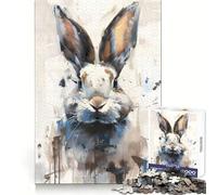 Watercolor Rabbit Bunny Jigsaws 1000 Pieces for Adults Focus Ability Mindful Escape Interlock Well Meaningful Gift (38x52cm)