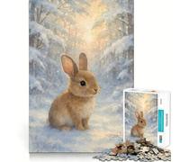 Watercolor Rabbit in Winter Forest Adults Puzzles 1000 Piece Jigsaws Recall Skill Fun High Precision Die Cut Easy to Learn Family Enjoyment (38x52cm)
