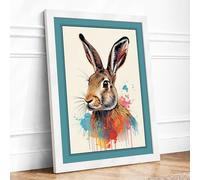 Watercolor Rabbit Modern Framed Wall Art Print A1 (84.1×59.4cm) White, Wall Decor for Living Room, Bedroom, Office & Home, Ready to Hang, Art Gift
