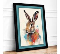 Watercolor Rabbit Modern Framed Wall Art Print A2 (59.4×42cm) Black, Wall Decor for Living Room, Bedroom, Office & Home, Ready to Hang, Art Gift