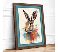 Watercolor Rabbit Modern Framed Wall Art Print A2 (59.4×42cm) Walnut, Wall Decor for Living Room, Bedroom, Office & Home, Ready to Hang, Art Gift