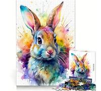 Watercolor Rabbit Portrait 1000 Pieces Jigsaw Puzzles for Adults Brain Strength Peaceful Recreation Firm Interlock Best Gift (38x26cm)