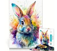 Watercolor Rabbit Portrait Jigsaw 1000 Pieces for Teenagers Memory Train Fun Clean Seamless Connection Relaxing Indoor Group Activity (50x75cm)