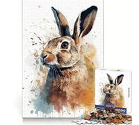 Watercolor Rabbit Portrait Jigsaw Puzzles 1000 Piece for Teenagers Intellect Fun Restful Activity Exact Edges Thoughtful Gift (38x52cm)