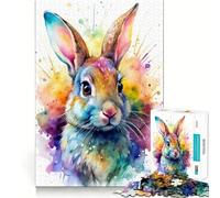 Watercolor Rabbit Portrait Jigsaw Puzzles 1000 Recall Fun Play Burr Free Clean Cut Pieces Portable Travel Friendly Fun Game (38x26cm)
