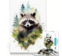 Watercolor Raccoon Jigsaw for Adults 1000 Pieces Brain Memory Game Laser Cut for Flawless Fit Unique Gift for Stress Relief (38x26cm)