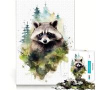 Watercolor Raccoon Jigsaw Puzzles for Adults 1000 Think Boost Game Precise Interlock Structure Easy to Learn Family Enjoyment (50x75cm)