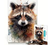 Watercolor Raccoon Portrait 1000 Piece Jigsaw Puzzles Mind Challenge Toy High Precision Die Cut Amusing Challenge for Waiting Time (50x75cm)