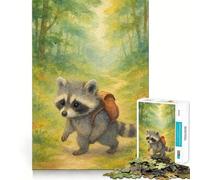 Watercolor Raccoon with Backpack in Forest 1000 Piece Teenager Puzzles Brain Boosting Play Tight Interlock No Gaps Relaxing Indoor Group Activity (38x52cm)