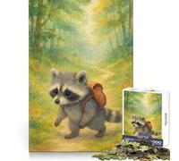 Watercolor Raccoon with Backpack in Forest Jigsaws 1000 Pieces for Adults Focus Ability Mindful Escape Interlock Well Meaningful Gift (38x26cm)