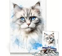Watercolor Ragdoll Cat 1000 Piece Adult Puzzles Focus Training Casual Relaxation Fine Edges Unique Xmas Gift (50x75cm)