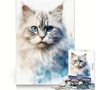 Watercolor Ragdoll Cat 1000 Pieces Jigsaw Puzzles for Teenagers Sharp Recall Serene Escape Uniform Cut Perfect Xmas (38x52cm)