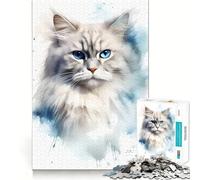 Watercolor Ragdoll Cat Adults 1000 Piece Jigsaw Puzzle Memory Fun Game Clean Cut Sturdy Components Unique Gift for Stress Relief (50x75cm)