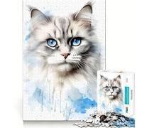 Watercolor Ragdoll Cat Adults 1000 Piece Jigsaw Puzzle Memory Fun Game Clean Cut Sturdy Components Unique Gift for Stress Relief (38x26cm)