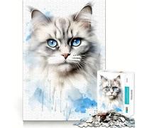 Watercolor Ragdoll Cat Adults 1000 Piece Jigsaw Puzzle Memory Fun Game Clean Cut Sturdy Components Unique Gift for Stress Relief (50x75cm)