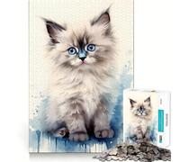 Watercolor Ragdoll Cat Adults 1000 Pieces Puzzle Mental Fun Game Advanced Laser Cutting Tech Amusing Challenge for Waiting Time (50x75cm)