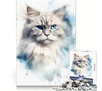 Watercolor Ragdoll Cat Adults 1000 Pieces Puzzle Reasoning Practice Easy Enjoyment Premium Edges Lovely Gift (38x26cm)