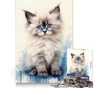 Watercolor Ragdoll Cat for Adults 1000 Piece Jigsaw Puzzle Focus Training Peaceful Hobby Tight Join Memorable Gift (50x75cm)