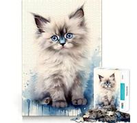 Watercolor Ragdoll Cat Jigsaw 1000 Pieces Focus Building Toy Zero Gap Rewarding Activity for Rainy Days (38x26cm)