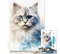 Watercolor Ragdoll Cat Jigsaw for Teenagers1000 Pieces Mind Boost Game Firm Fit Secure Assembly Bonding Activity for Loved Ones (38x52cm)
