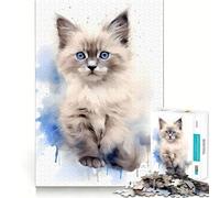 Watercolor Ragdoll Cat Jigsaw Puzzle 1000 Piece Creative Skill Toy Clean Cut Sturdy Components Travel-friendly Brain Game Gift (38x52cm)