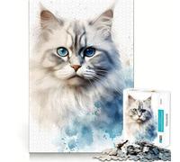 Watercolor Ragdoll Cat Jigsaw Puzzle 1000 Think Boost Game Tight Lock No Loose Pieces Interactive Brain Challenge for Home (50x75cm)