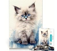 Watercolor Ragdoll Cat Jigsaw Puzzle 1000 Think Boost Game Tight Lock No Loose Pieces Interactive Brain Challenge for Home (38x52cm)