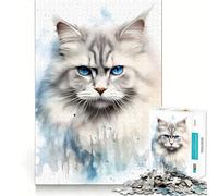Watercolor Ragdoll Cat Jigsaw Puzzles 1000 Pieces Focus Boost Fun Laser Cut for Flawless Fit Bonding Activity for Loved Ones (38x52cm)